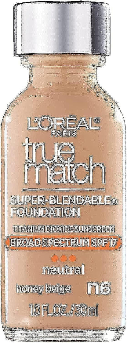 L’Oréal Paris Makeup True Match Super-Blendable Liquid Foundation, Honey Beige N6, 1 Fl Oz,1 Count
