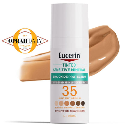 Eucerin Tinted Sensitive Mineral Face Sunscreen Lotion, SPF 35, 1.7 Fl Oz (Pack of 12)