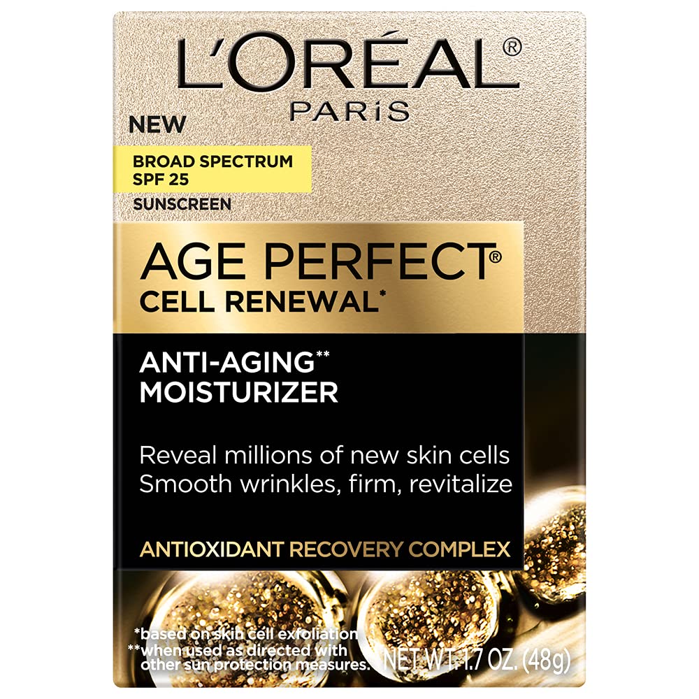 LOreal Paris Age Perfect Cell Renewal Anti-Aging Day Moisturizer with Broad Spectrum SPF 25 Sunscreen,Antioxidants,and Vitamin E 1.7oz,(Pack of 2)