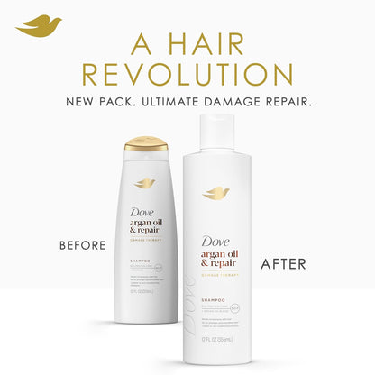 Dove Shampoo Argan Oil & Repair for Fine Hair with Bio-Protein Care Technology and Argan Oil Blend 12 Fl Oz,(Pack of 2)