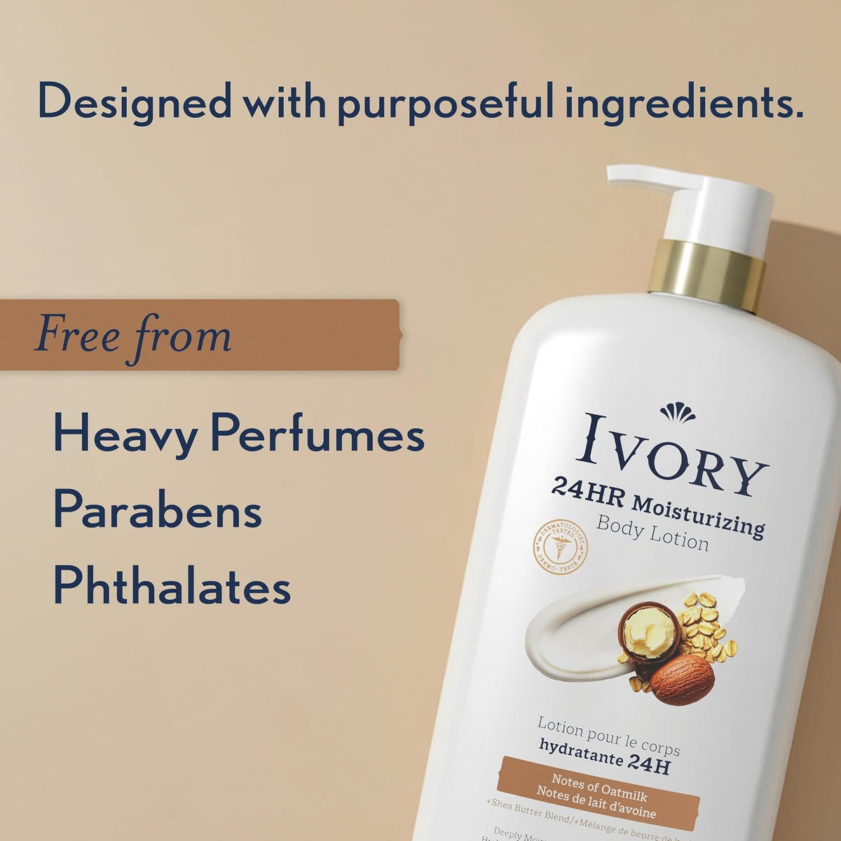 Ivory Hand & Body Lotion, 24hr Moisturizing, Repairs Extra Dry Skin, All Day Hydration, Lightweight Formula, Absorbs Instantly, Perfect for Daily Use, Shea Butter Blend, Oatmilk Scent, 27 fl oz