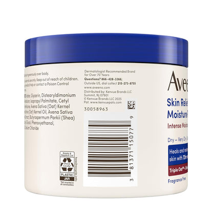 Aveeno Skin Relief Intense Moisture Repair Body Cream with Triple Oat &Shea Butter Formula,Moisturizing Cream Heals&Restores Very Dry Skin w/Long-Lasting Moisture,Fragrance-Free, 11 Ounce (Pack of 12)