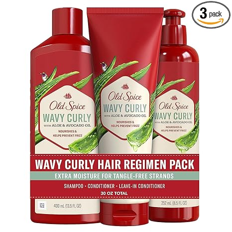 Old Spice Shampoo, Conditioner and Leave-in Conditioner Set for Men, Wavy Curly Hair Regimen Bundle