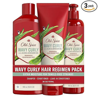 Old Spice Shampoo, Conditioner and Leave-in Conditioner Set for Men, Wavy Curly Hair Regimen Bundle