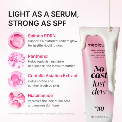 medicube Sunscreen No Cast Just Dew PDRN Hydrating UV Sun Serum, SPF 50