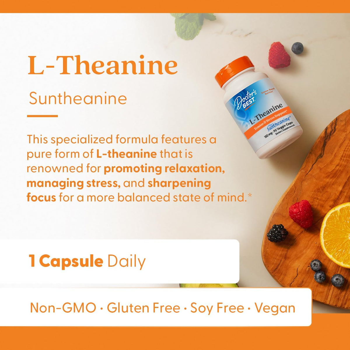 Doctor's BEST L-Theanine Caps 150 mg, for Men & Women, 90 Veg Capsules