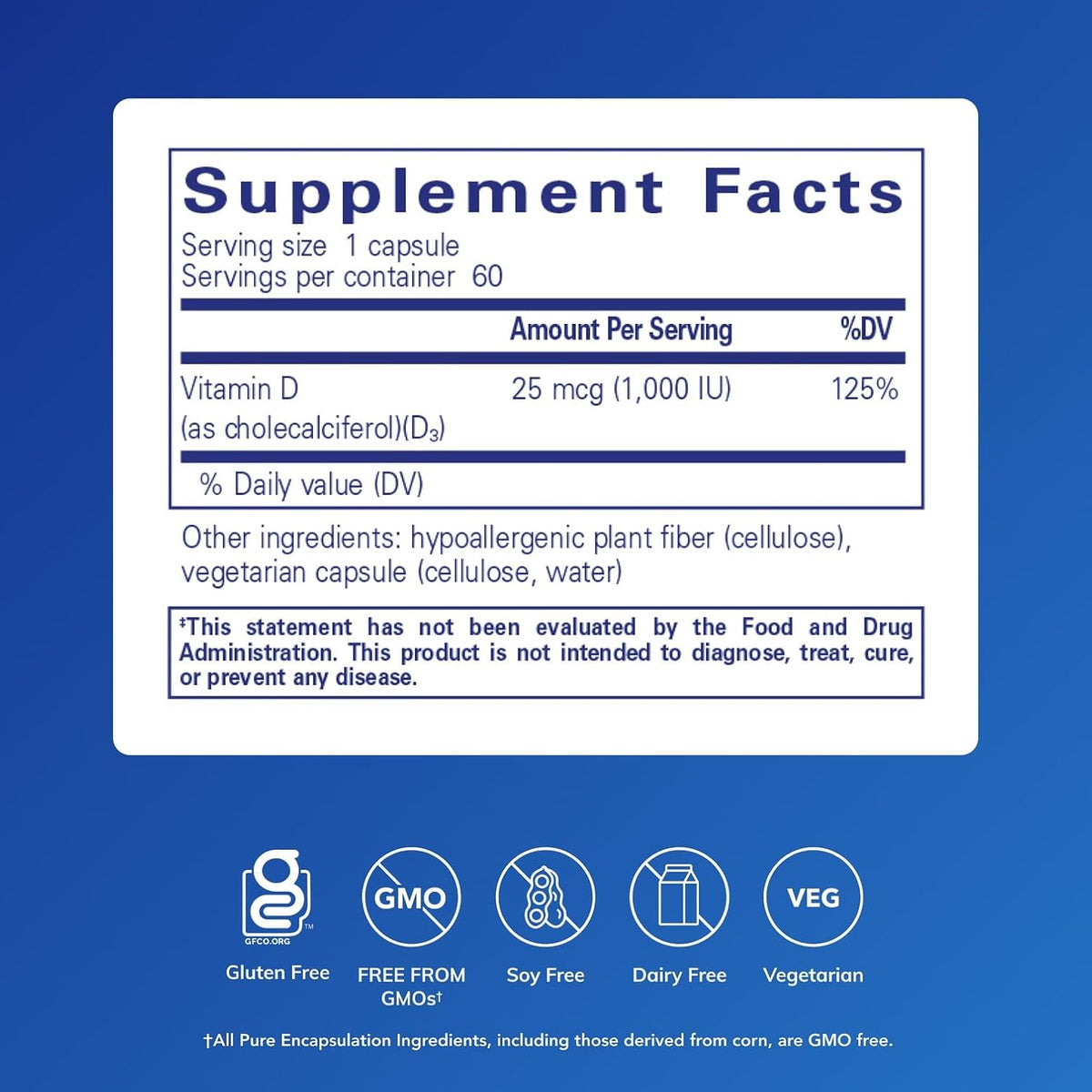 Pure Encapsulations Vitamin D3 25 mcg (1,000 IU), 60 Capsules