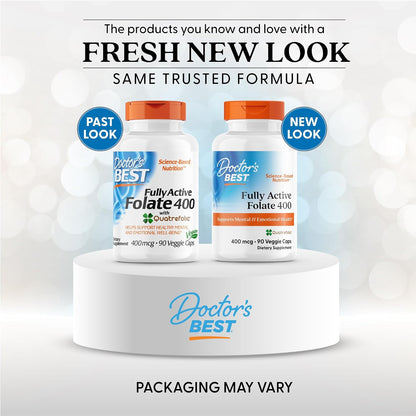 Doctor's BEST Folate Supplement 400 mcg, for Men & Women, 90 Veg Caps
