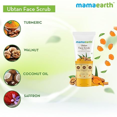 Mamaearth Ubtan Face Scrub with Turmeric & Walnut | De Tan Scrub Helps Remove Sun Tan & Dead Skin | Gently Exfoliates & Hydrates Skin | 3.53 Oz (100g)