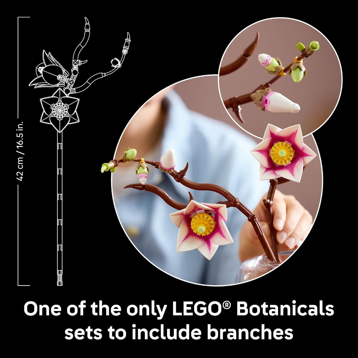 LEGO Botanicals Magnolia Branches Building Set for Adults, Ages 18+ - Gift for Birthdays - Artificial Flowers for Home Office, Bedroom or Desk Decor - 11510