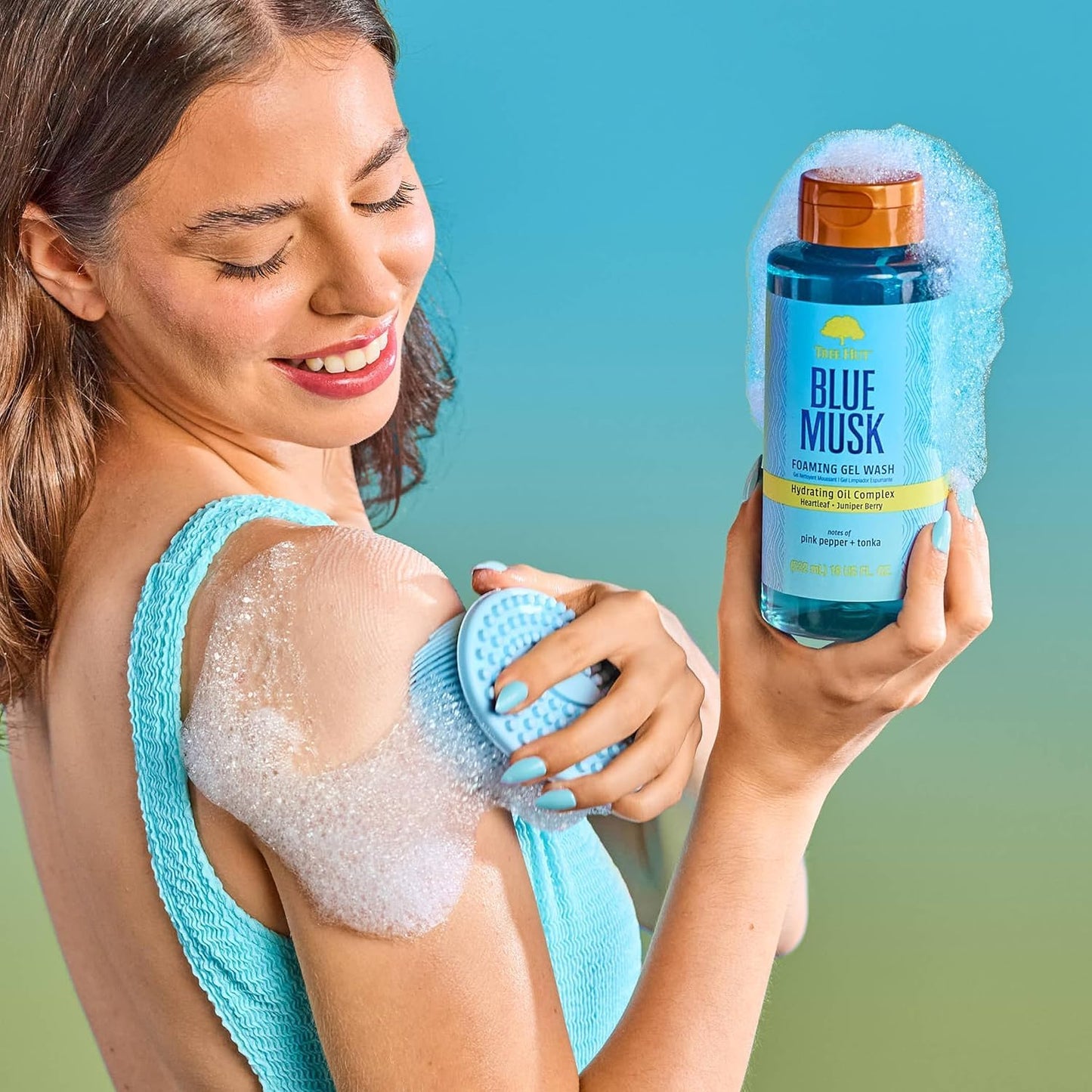 Tree Hut Blue Musk Body Wash, Hydrating & Moisturizing Shower Gel with Shea Butter & Essential Oils, Soft Smooth Glowing Skin, Gentle Cleanser For All Skin Types, Self Care Gifts for Women, 18 Fl Oz