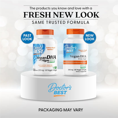 Doctors Best Vegan DHA from Algae, Non-GMO, 60 Veggie Softgels