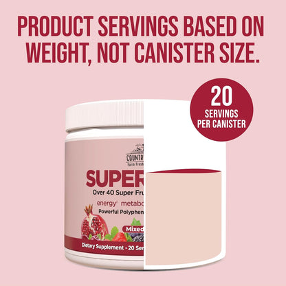 Country Farms Super Reds, Energizing Polyphenol Superfood, Over 40 Super Fruits and Berries, Powerful Antioxidants and Polyphenols, Supports Energy, Supports Circulation, 20 Servings, Mixed Berry