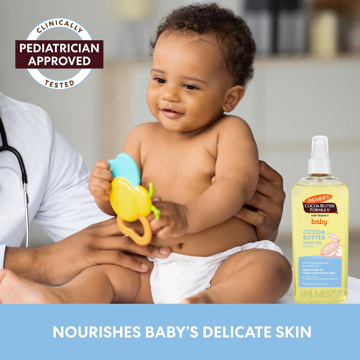 Palmer's Cocoa Butter Formula Gentle Baby Oil, 5.1 fl oz, Nourishing for Delicate Skin, Vitamin E Baby Essentials, (Pack of 2)