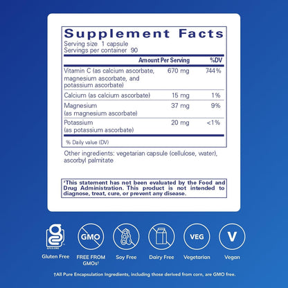 Pure Encapsulations Buffered Ascorbic Acid Capsules, 90 Capsules