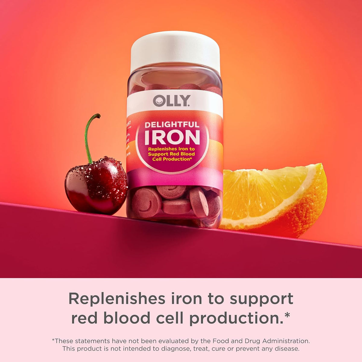 OLLY Delightful Iron Chewable Tablet, Iron Supplement from AB Fortis, Fruit Punch Flavor, 30 or 20 Day Supply - 60 Count (Pack of 2)