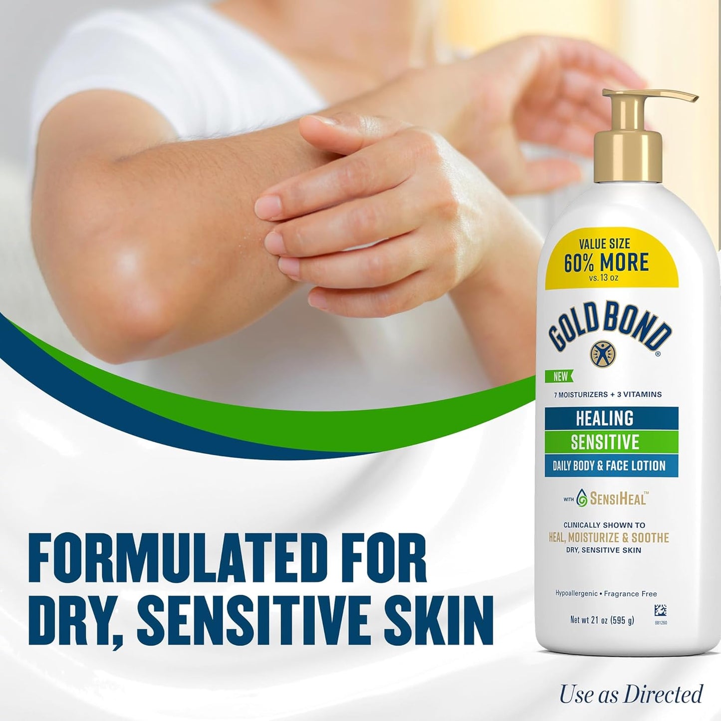 Gold Bond Healing Sensitive Daily Body & Face Lotion for Women & Men, 21 oz | Gold Bond lotion for body & face with aloe moisturizes, soothes dry, sensitive skin, healing lotion value size