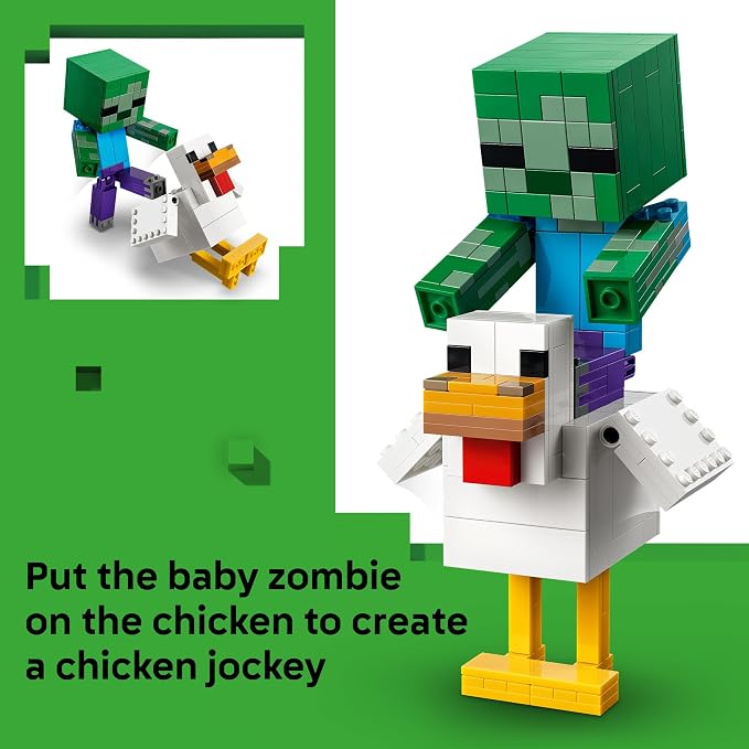 LEGO Minecraft Chicken Jockey 21582 | Building Toys for Boys & Girls, Ages, 9+, Display for Bedroom, 344 pieces, Gift for Birthdays