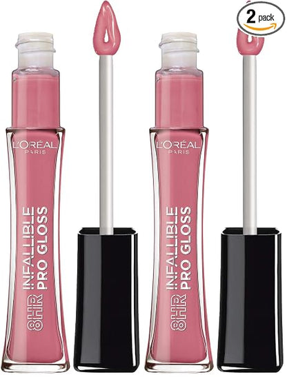 L’Oreal Paris Makeup Infallible 8 Hour Hydrating Lip Gloss, Nightfall Rose, 0.21 Fl Oz (Pack of 2)