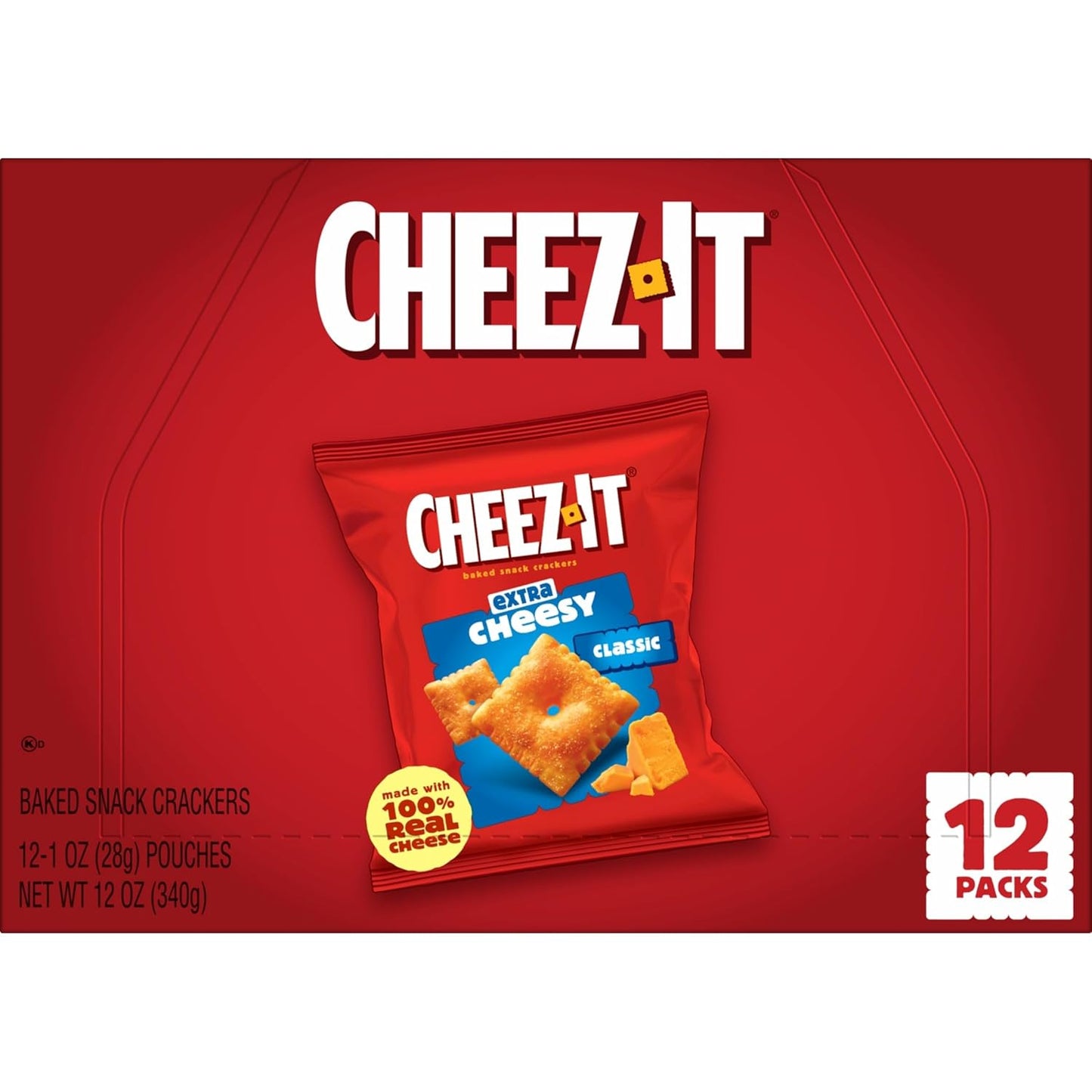 Cheez-It Extra Cheesy Baked Snack Crackers, Lunch Snacks (12 Packs)