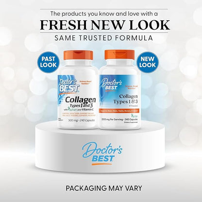 Doctor's Best Collagen Peptides Types 1 & 3, Supports Hair, 240 Capsules