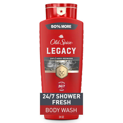 Old Spice Body Wash for Men, 24/7 Shower Fresh & Clean with Daily Use, Lasting Signature Scent, Refreshing Lather, Moisturizing Formula, Legacy with Coconut, Pine & Cedar Scent, 24 oz