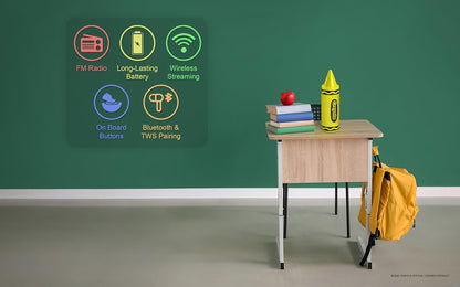 Crayola Kids Crayon Speakers Bluetooth, Portable Bluetooth Speakers | 20W Peak Power HD Sound, Mini Bluetooth Speaker Wireless with TWS Pairing BT 5.3, FM Radio Home/Party/Outdoor/Travel