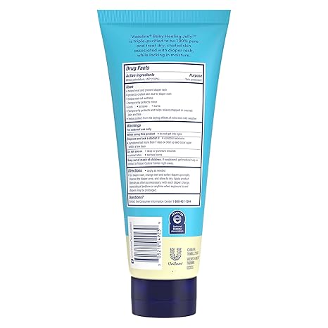 Vaseline Baby Healing Jelly 100% White Petrolatum Skin Protectant 1 ct for Preventing & Treating Diaper Rash, with a Hypoallergenic, Pediatrician-Recommended Formula, 6.8 OZ (Pack of 2)