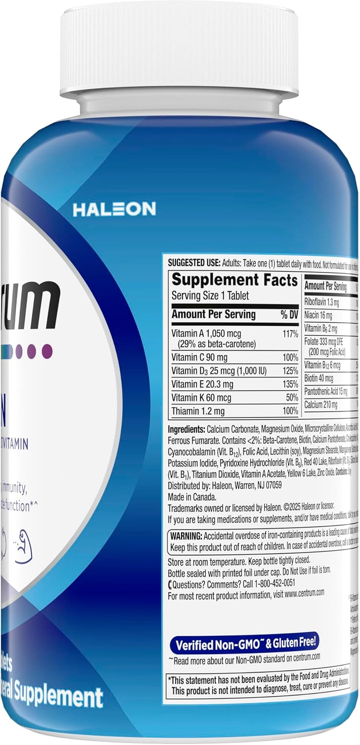 Centrum Multivitamin for Men, Multivitamin/Multimineral Supplement with Vitamin D3, B Vitamins and Antioxidants, Gluten Free, Non-GMO Ingredients - 250 Count
