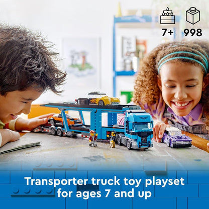 LEGO City Car Transporter 60408 | Back to School Gift for Students, Building Toy, Boys & Girls, Ages 7+, W/ Toy Cars, 998 pieces, Truck Toy for Kids