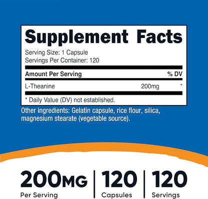 Nutricost L-Theanine 200mg, 120 Capsules, Double Strength, Gluten Free