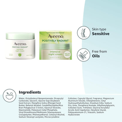 Aveeno Positively Radiant Night Cream Moisturizer, 1.7 Ounce (Pack of 12)