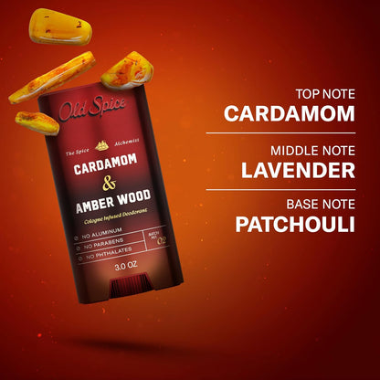 Old Spice Aluminum Free Deodorant for Men, The Spice Alchemist Collection, 24/7 Cologne Infused Scent, No Trade Off Formula, Free of Parabens & Phthalates, Cardamom + Amber Wood Scent, 3.0 oz