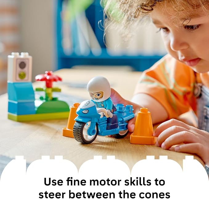 LEGO DUPLO Town Blue Police Motorcycle Building Toy for Toddlers - Pretend Play Set & Learning Toy for Boys & Girls, Ages 2+ - Building Blocks for Motor Skills Practice - Gift for Birthdays - 10471