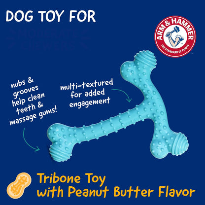 Arm & Hammer Nubbies, Dog Chew Toy - TriBone, Peanut Butter, 2 Pack
