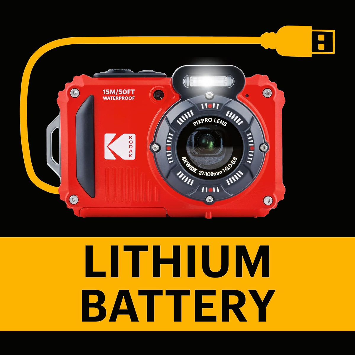 KODAK PIXPRO WPZ2 16MP Waterproof Digital Camera, 15m, 4X Zoom, Red