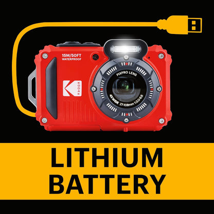 KODAK PIXPRO WPZ2 16MP Waterproof Digital Camera, 15m, 4X Zoom, Red