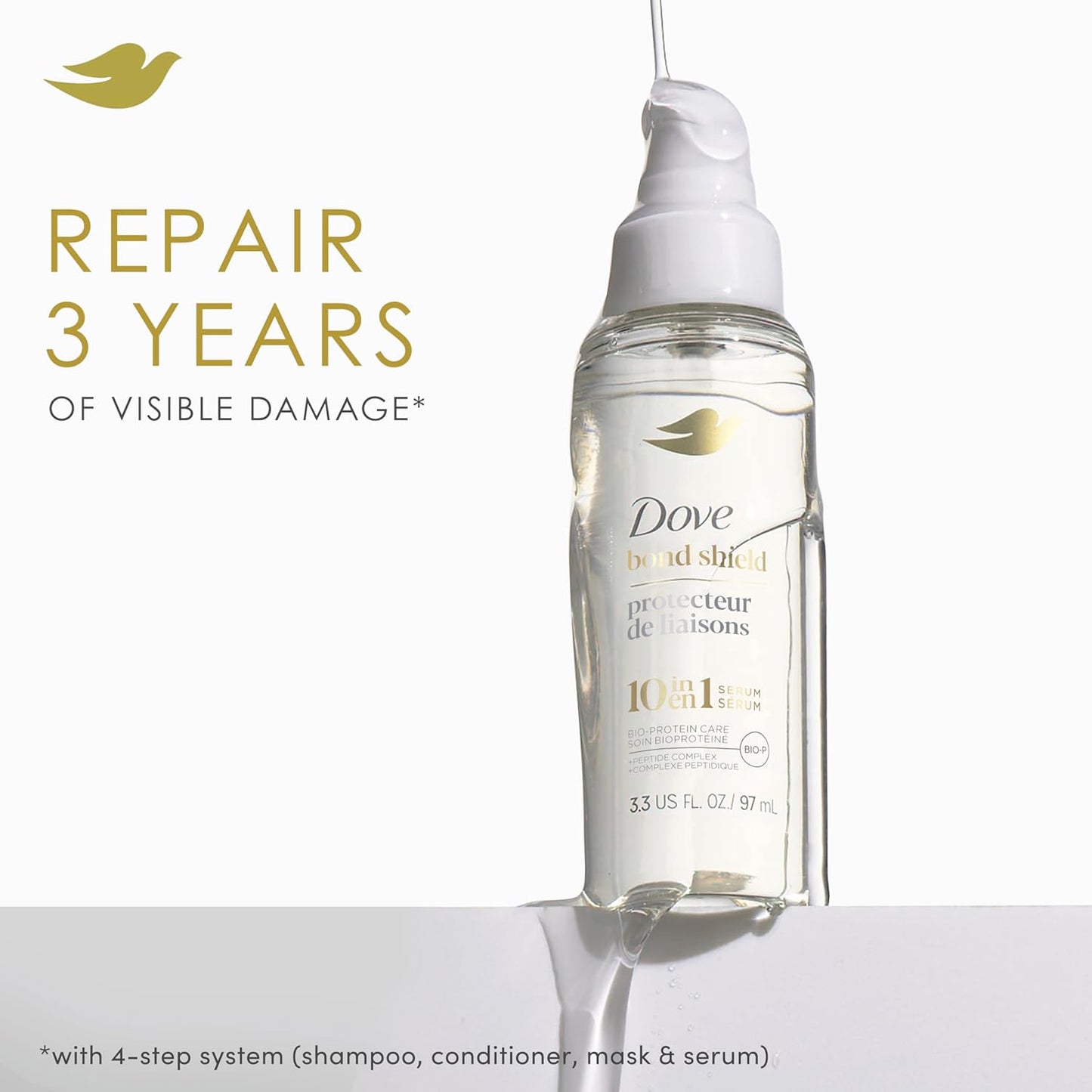 Dove Serum Bond Strength for Chemically Damaged Hair with Bio-Protein Care Technology and Peptide Complex 3.3 Fl Oz