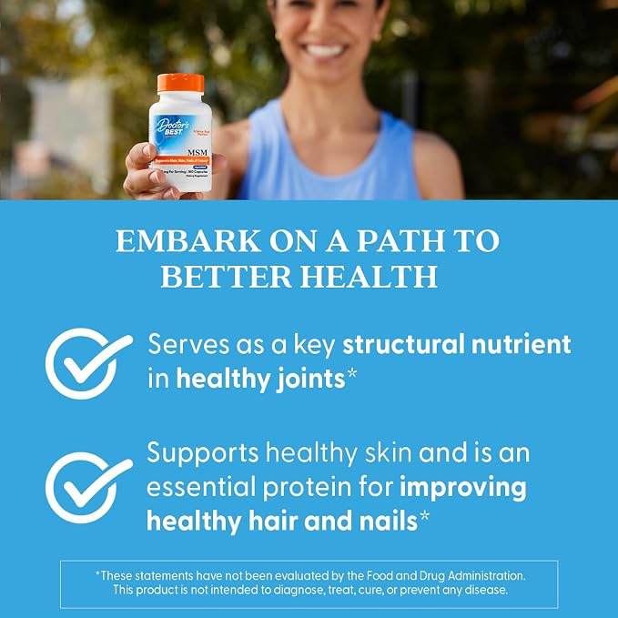 Doctor's Best MSM Supplement Capsules, for Men & Women, Skin, 180 Caps