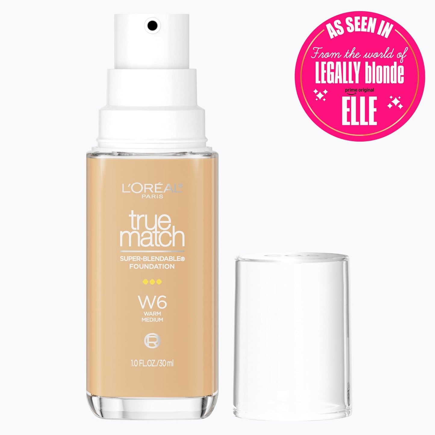 L'Oreal Paris True Match Super-Blendable Foundation, Medium Coverage Liquid Foundation Makeup, W6, Medium, 1 Fl Oz