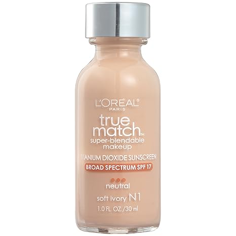 L'Oreal Paris Makeup True Match Super-Blendable Liquid Foundation, Soft Ivory N1, 1 Fl Oz,1 Count