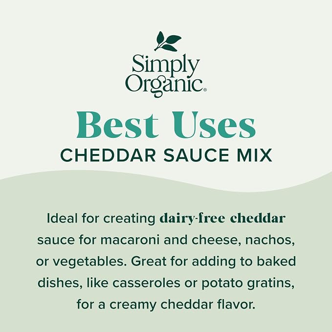 Simply Organic Dairy-Free Cheddar Sauce Mix, Organic, 0.85 Ounce (Pack of 12)