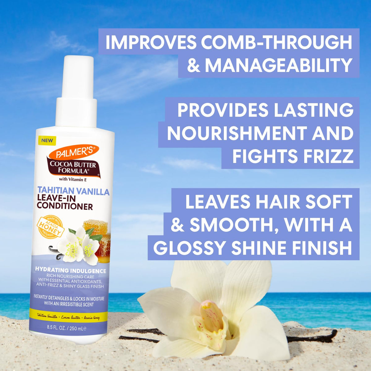 Palmer's Tahitian Vanilla Leave-In Conditioner with Cocoa Butter 8.5 Fl Oz (Pack of 6)