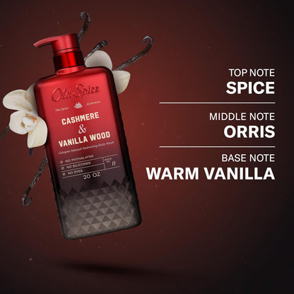 Old Spice Body Wash for Men, The Spice Alchemist Collection, 24/7 Cologne Infused Hydration, No Trade Off Formula, Free of Phthalates Silicones & Dyes, Cashmere + Vanilla Wood Scent, 20 oz