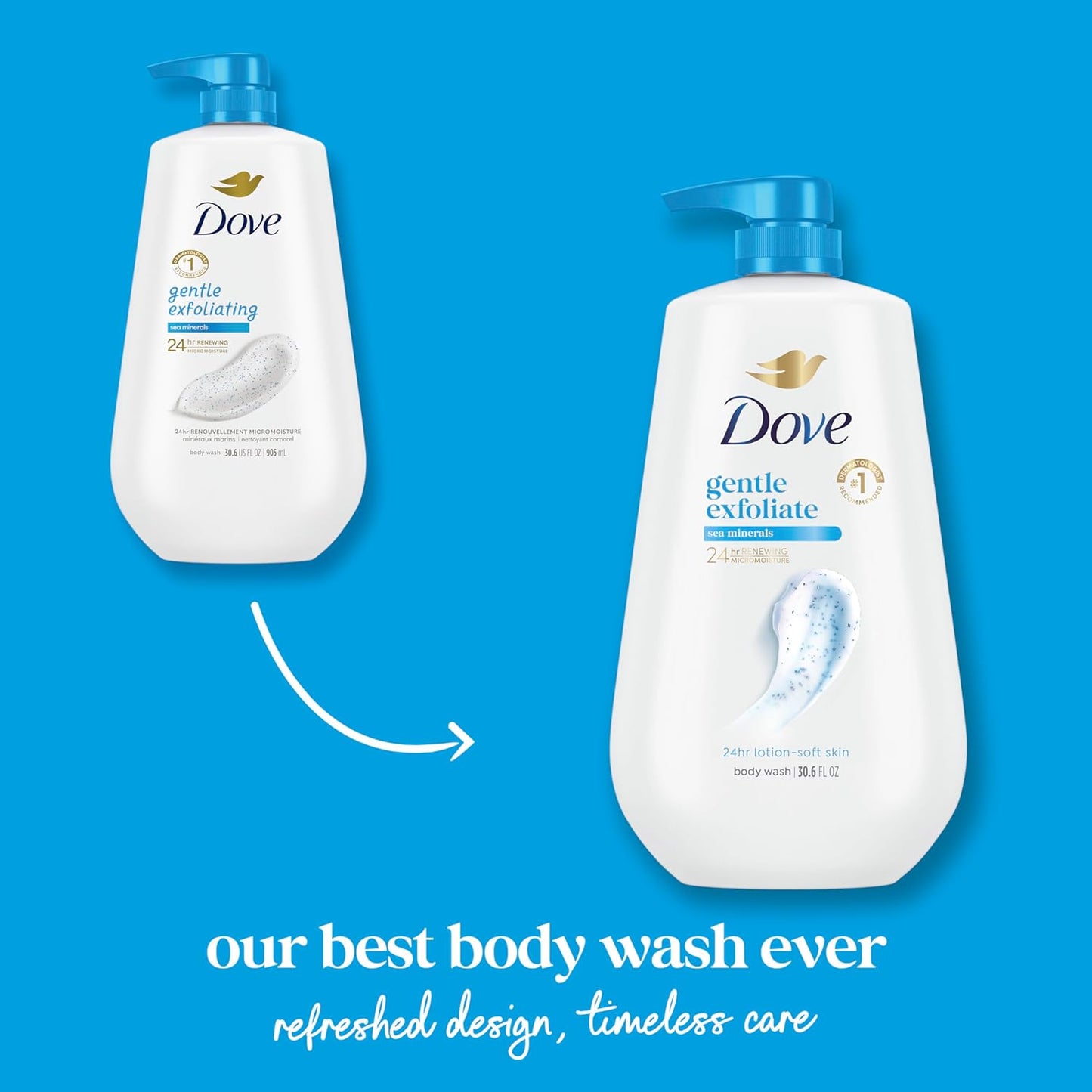 Visit the Dove Store Dove 24hr Lotion Body Wash Gentle Exfoliate Sea Minerals, 30.6 oz | Exfoliating body wash with MicroMoisture for smooth, soft skin