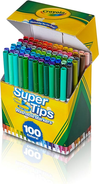 Crayola Super Tips Marker Set (100ct), Fine Point Washable Markers, Teacher Must Haves, Back to School Supplies for Kids & Adults, Art Supplies, Ages 3+