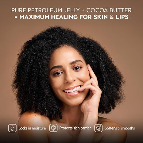 Vaseline Cocoa Butter Lovers Travel Essentials Set – Cocoa Butter Infused Petroleum Jelly, Shimmer Jelly Stick, Glow Body Cream, Lip Therapy Stick & Mini Jar