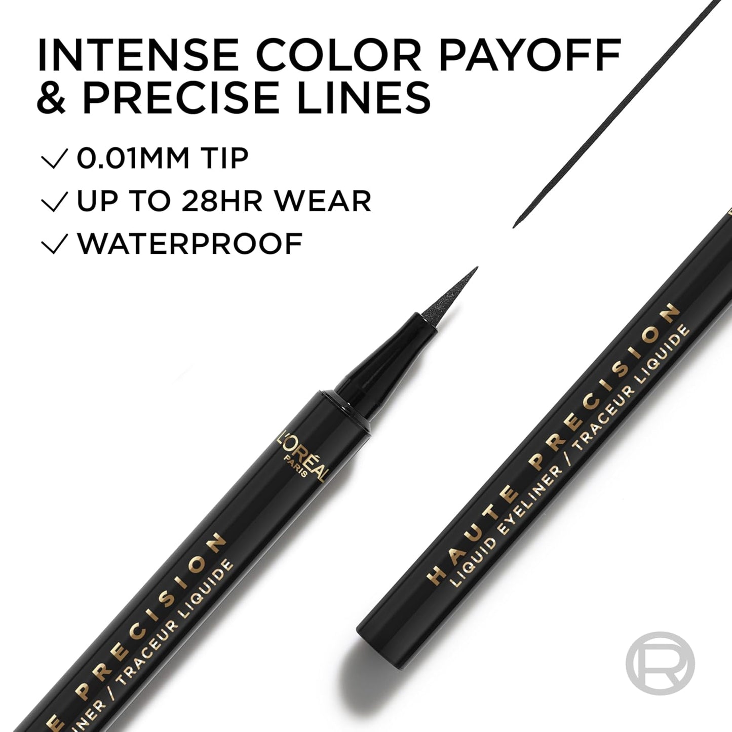 L'Oreal Paris Haute Precision Waterproof Liquid Eyeliner, Smudge-Proof Eye Liner with Micro-Tip, for up to 28HR Eye Makeup Wear, 010 Black Silk