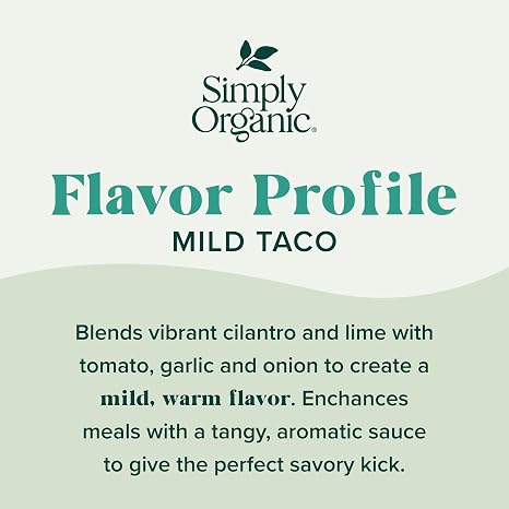Simply Organic Mild Taco Simmer Sauce, 8 Ounce Pouch, Vibrant & Tangy, For Chicken and Baja-style Fish Tacos (Pack of 6)