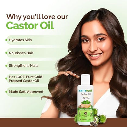 Mamaearth Castor Oil | Cold Pressed Oil for Eyebrow & Eyelash Growth | Organic & Natural Oil for Hair Growth, Radiant Skin & Strong Nails | 5.07 Fl Oz (150ml)
